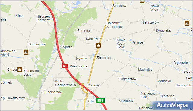 mapa Strzelce powiat kutnowski, Strzelce powiat kutnowski na mapie Targeo