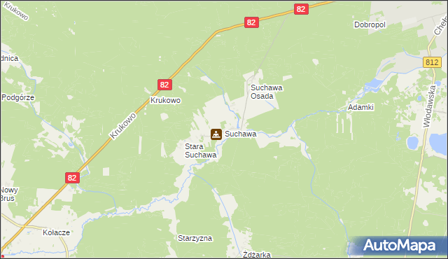 mapa Suchawa gmina Wyryki, Suchawa gmina Wyryki na mapie Targeo