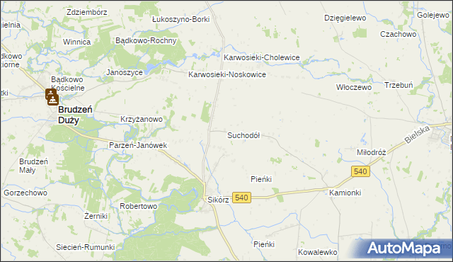 mapa Suchodół gmina Brudzeń Duży, Suchodół gmina Brudzeń Duży na mapie Targeo