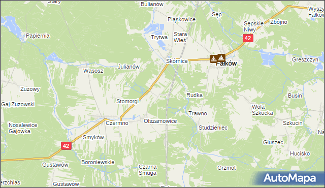 mapa Sułków gmina Fałków, Sułków gmina Fałków na mapie Targeo