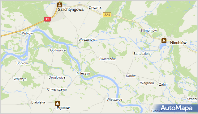 mapa Świerczów gmina Niechlów, Świerczów gmina Niechlów na mapie Targeo