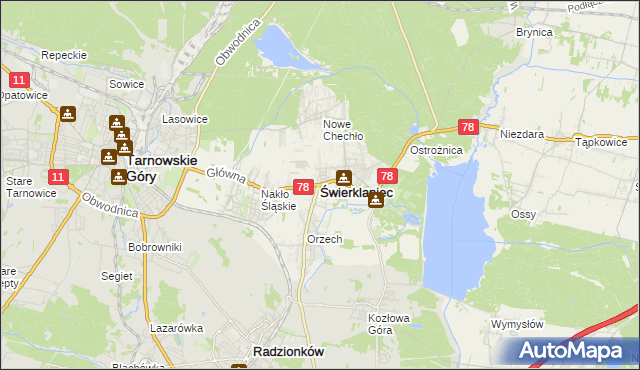 mapa Świerklaniec, Świerklaniec na mapie Targeo