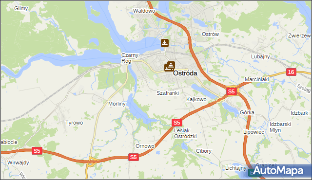 mapa Szafranki gmina Ostróda, Szafranki gmina Ostróda na mapie Targeo