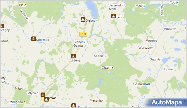 mapa Szarki gmina Lelkowo, Szarki gmina Lelkowo na mapie Targeo