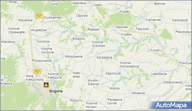 mapa Szczeglice, Szczeglice na mapie Targeo