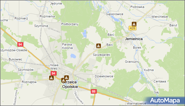 mapa Szczepanek gmina Strzelce Opolskie, Szczepanek gmina Strzelce Opolskie na mapie Targeo