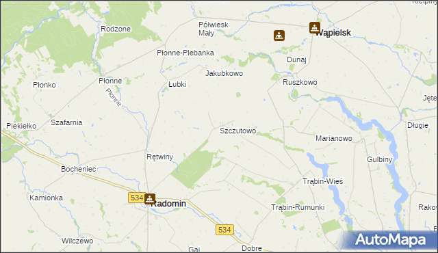 mapa Szczutowo gmina Radomin, Szczutowo gmina Radomin na mapie Targeo