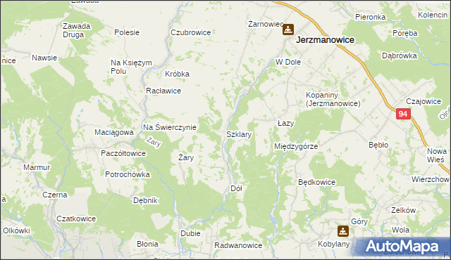 mapa Szklary gmina Jerzmanowice-Przeginia, Szklary gmina Jerzmanowice-Przeginia na mapie Targeo