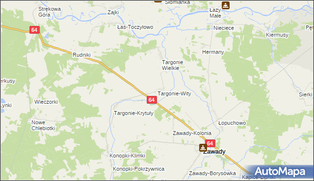 mapa Targonie-Wity, Targonie-Wity na mapie Targeo