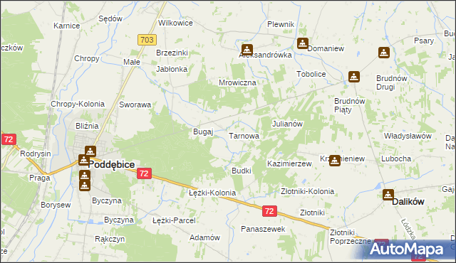 mapa Tarnowa gmina Poddębice, Tarnowa gmina Poddębice na mapie Targeo
