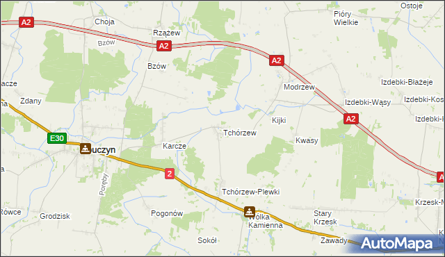 mapa Tchórzew gmina Zbuczyn, Tchórzew gmina Zbuczyn na mapie Targeo
