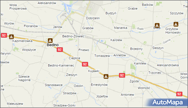mapa Tomaszew gmina Bedlno, Tomaszew gmina Bedlno na mapie Targeo