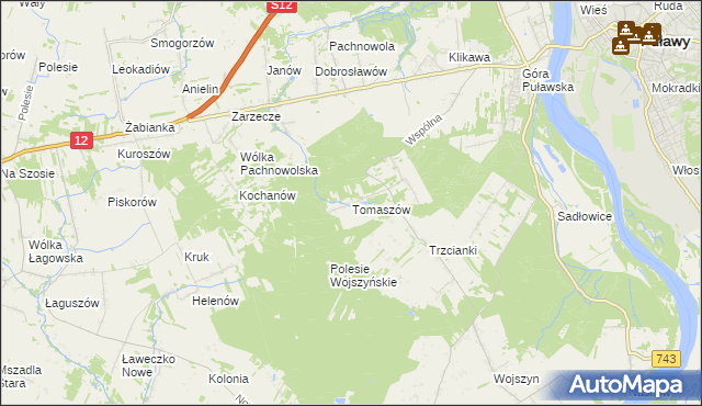 mapa Tomaszów gmina Puławy, Tomaszów gmina Puławy na mapie Targeo