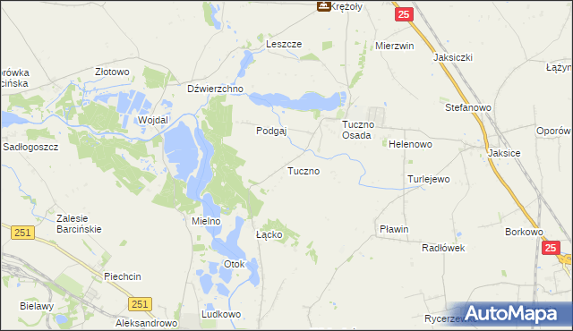 mapa Tuczno gmina Złotniki Kujawskie, Tuczno gmina Złotniki Kujawskie na mapie Targeo
