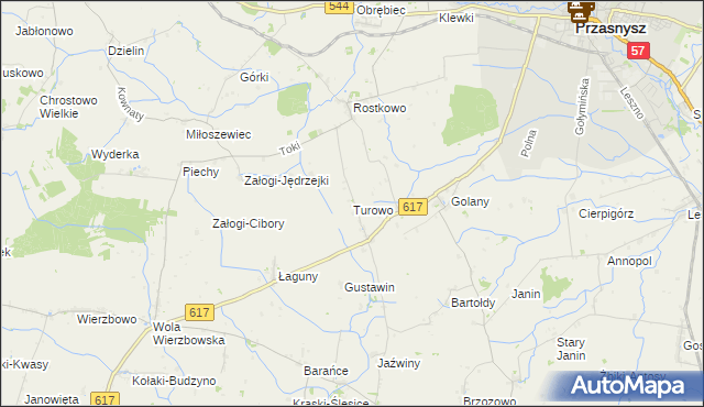 mapa Turowo gmina Czernice Borowe, Turowo gmina Czernice Borowe na mapie Targeo
