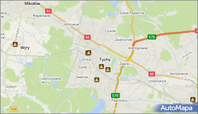 mapa Tychów, Tychy na mapie Targeo