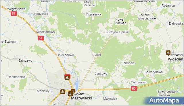 mapa Ulaski gmina Czerwonka, Ulaski gmina Czerwonka na mapie Targeo