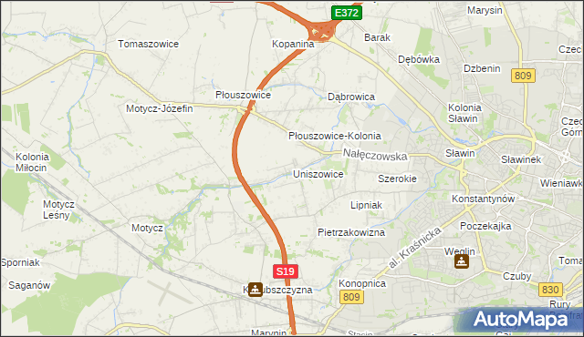 mapa Uniszowice, Uniszowice na mapie Targeo