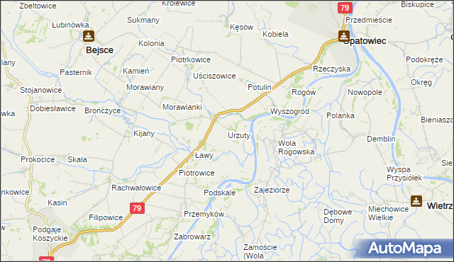 mapa Urzuty gmina Opatowiec, Urzuty gmina Opatowiec na mapie Targeo