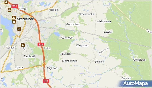 mapa Wągrodno gmina Szczecinek, Wągrodno gmina Szczecinek na mapie Targeo