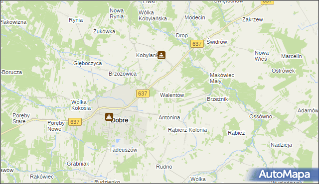 mapa Walentów gmina Dobre, Walentów gmina Dobre na mapie Targeo
