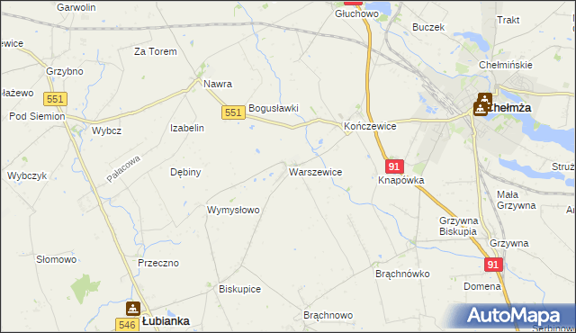 mapa Warszewice gmina Łubianka, Warszewice gmina Łubianka na mapie Targeo