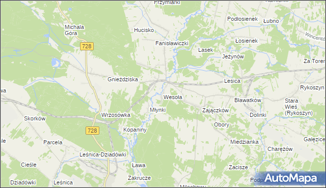 mapa Wesoła gmina Piekoszów, Wesoła gmina Piekoszów na mapie Targeo