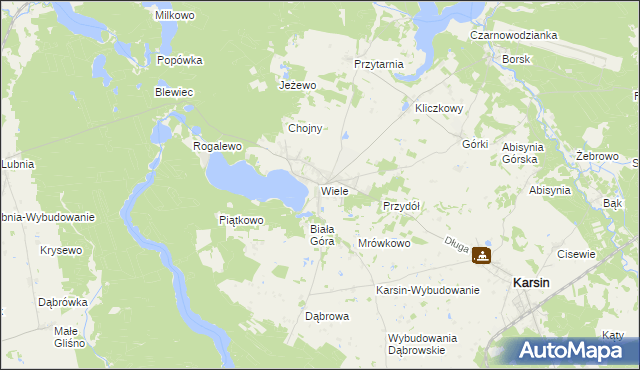mapa Wiele gmina Karsin, Wiele gmina Karsin na mapie Targeo