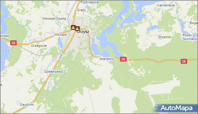 mapa Wierzbiny gmina Orzysz, Wierzbiny gmina Orzysz na mapie Targeo