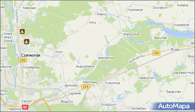 mapa Wierzenica, Wierzenica na mapie Targeo
