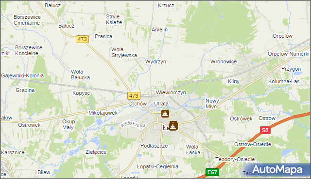 mapa Wiewiórczyn gmina Łask, Wiewiórczyn gmina Łask na mapie Targeo