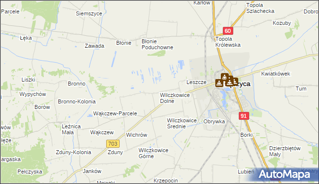 mapa Wilczkowice Dolne gmina Łęczyca, Wilczkowice Dolne gmina Łęczyca na mapie Targeo