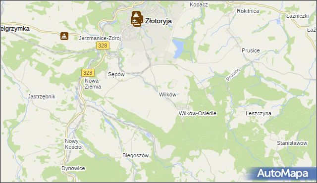 mapa Wilków gmina Złotoryja, Wilków gmina Złotoryja na mapie Targeo
