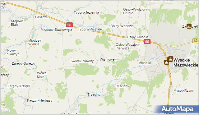 mapa Wiśniówek gmina Wysokie Mazowieckie, Wiśniówek gmina Wysokie Mazowieckie na mapie Targeo