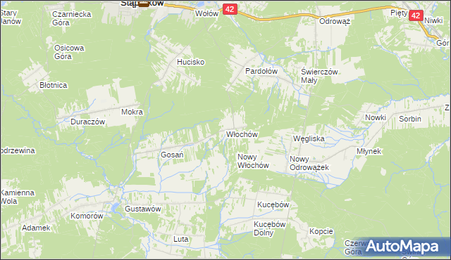 mapa Włochów gmina Stąporków, Włochów gmina Stąporków na mapie Targeo