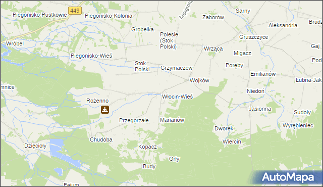mapa Włocin-Wieś, Włocin-Wieś na mapie Targeo