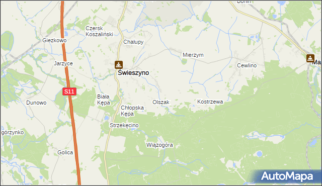 mapa Włoki gmina Świeszyno, Włoki gmina Świeszyno na mapie Targeo