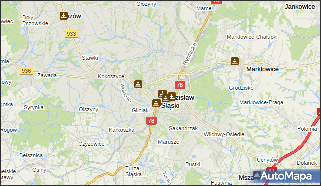 mapa Wodzisławia Śląskiego, Wodzisław Śląski na mapie Targeo