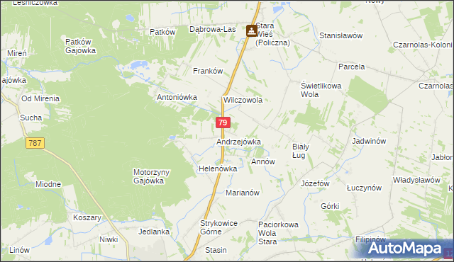 mapa Wojciechówka gmina Policzna, Wojciechówka gmina Policzna na mapie Targeo