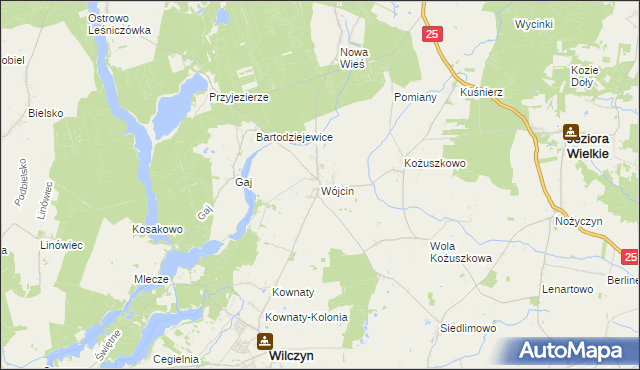 mapa Wójcin gmina Jeziora Wielkie, Wójcin gmina Jeziora Wielkie na mapie Targeo