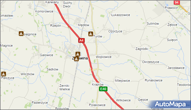 mapa Wojkowice gmina Żórawina, Wojkowice gmina Żórawina na mapie Targeo