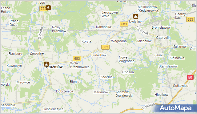 mapa Wola Wągrodzka, Wola Wągrodzka na mapie Targeo
