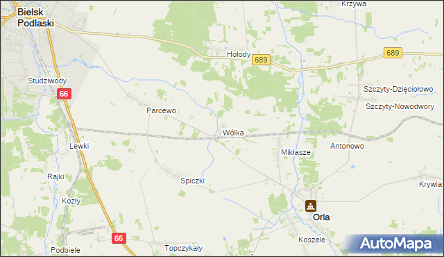 mapa Wólka gmina Orla, Wólka gmina Orla na mapie Targeo