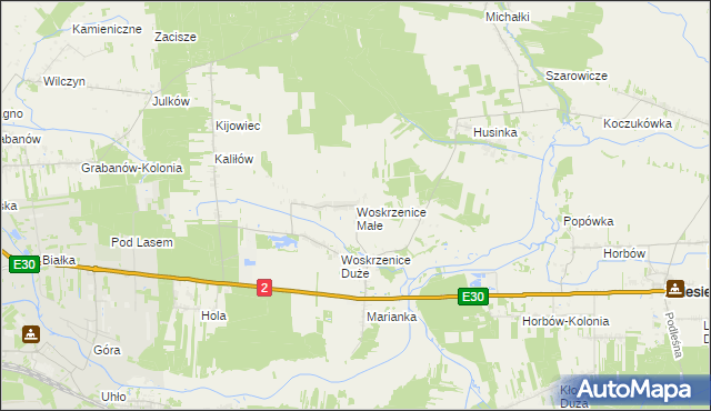 mapa Woskrzenice Małe, Woskrzenice Małe na mapie Targeo