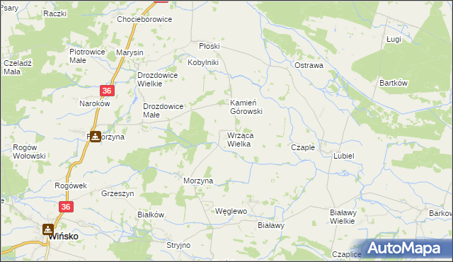 mapa Wrząca Wielka gmina Wąsosz, Wrząca Wielka gmina Wąsosz na mapie Targeo