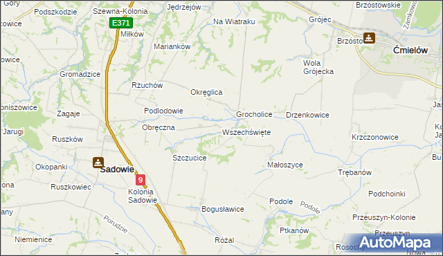 mapa Wszechświęte gmina Sadowie, Wszechświęte gmina Sadowie na mapie Targeo