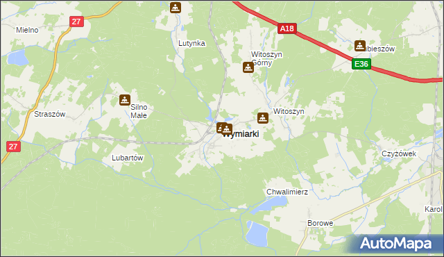 mapa Wymiarki powiat żagański, Wymiarki powiat żagański na mapie Targeo