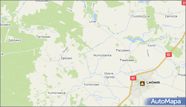 mapa Wymyślanka gmina Lwówek, Wymyślanka gmina Lwówek na mapie Targeo