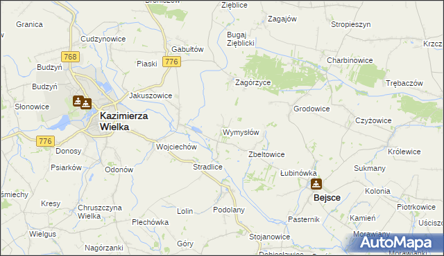 mapa Wymysłów gmina Kazimierza Wielka, Wymysłów gmina Kazimierza Wielka na mapie Targeo