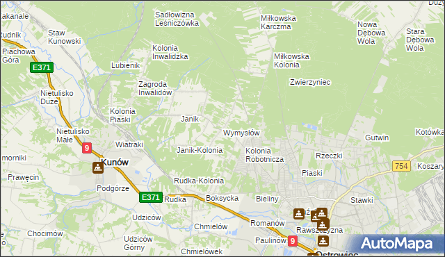 mapa Wymysłów gmina Kunów, Wymysłów gmina Kunów na mapie Targeo